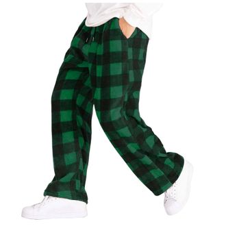 Generic Mens Pyjama Bottoms Fleece Checked Pants Plaid Pyjamas Long Thermal Sleep Nightwear Trousers Mens Bottoms Fleece Warm Nightwear and Cosy Loungewear Pa