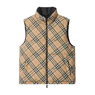 Burberry Vests, male, Beige, Size: XS Reversible Check Pattern Coat Knight Emblem