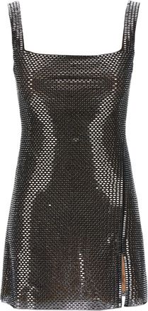 Self Portrait Gunmetal Rhinestone Mesh Mini-Kleid