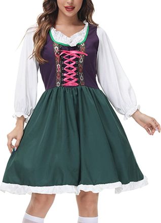 Generic Dirndl Midi Dirndl Dress Long Sleeve Costume Dress Costume Fashion Set of 3 with Blouse Dresses and Apron Dirndl Blouses for Women for Oktoberfest Spe
