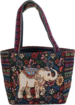 Generic Ethnic Style Handbag, Canvas Portable Women Shoulder Bags, Vintage Embroidery Elephant Animal Canvas Tote Bag(A)