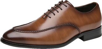 Generic Formal Shoes for Men Lace Up Apron Toe Burnished Toe Shoes Vegan Leather Anti-Slip Low Top Non Slip Resistant Party(Brown,6.5 UK)