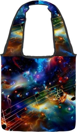 Generic Galaxy Music Note Star Reversible Canvas Shoulder Tote - Double-Sided Print, 12oz Cotton, 27cm Drop, Fold-Flat Bag for Travel, Shopping, Street Outing