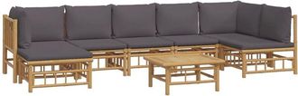 vidaXL Set De Muebles De Jard&iacute;n 8 Piezas Bamb&uacute; Con Cojines Gris Oscuro Vidaxl