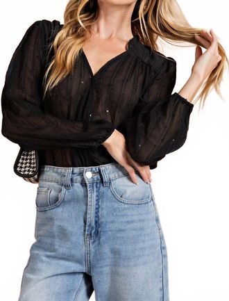 Greek Archaic Kori Crinkle Chiffon Bodysuit In Black