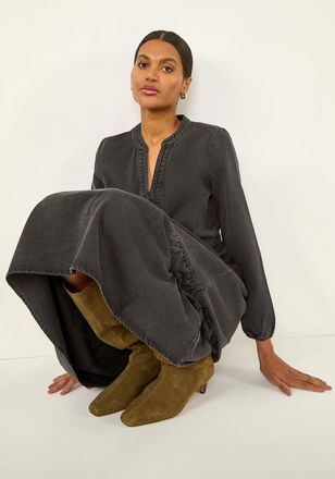 Roman Cotton Denim Tiered Midi Dress