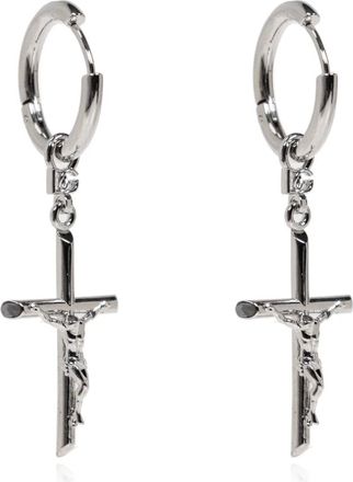 Dolce & Gabbana Accessoires, Heren, Grijs, ONE Size, Oorbellen met kruis hanger met strass details