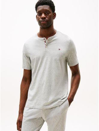 Tommy Hilfiger Mens Sueded Jersey Henley Sleep Shirt - Grey - M