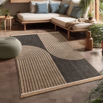 Paco Home Paco Home - Alfombra Salon Cocina Exterior Terraza Jardin Boho Floral Dibujo Geometrico 80x150 Cm, Antracita