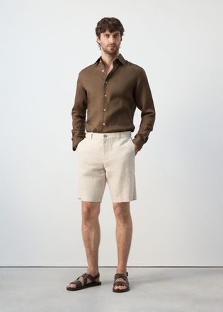 Mango Camicia slim fit 100% lino marrone tabacco - Uomo - XXL - MANGO MAN