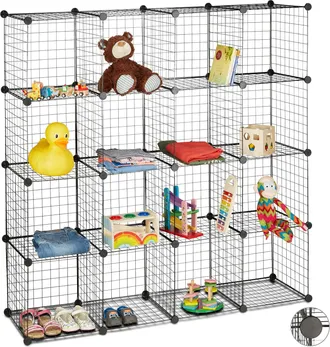 Relaxdays Relaxdays - Estanter&iacute;a Modular Con 16 Compartimentos, Metal, Negro, 145 X 145 X 36,5 Cm