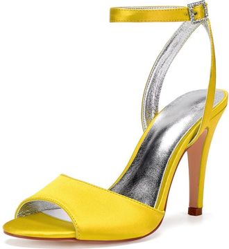 Generic Bridal Wedding Shoes Women Sexy Comfortable Heel Open Toe Stiletto High Heeled Sandals for Party Night Out Daily 10.5Cm,Yellow,3 UK