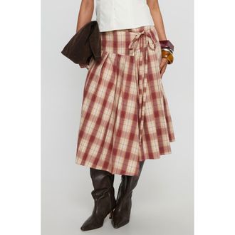Princess Polly Norie Pleated Cotton Wrap Skirt in Red Plaid at Nordstrom, Size 6
