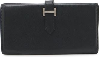 Herm&egrave;s Black Epsom Leather Long Wallet (Bi-Fold) (Pre-Owned)