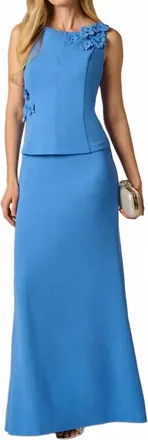 Adrianna Papell 3D Floral Peplum Stretch Mermaid Gown In Cool Water