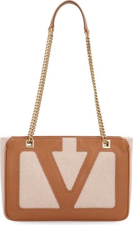 Valentino Garavani Womens Piccola Tote Bag Saddle Brown Canvas; Calfskin