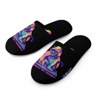 Generic DJ Cat Vintage Neon Mens House Slippers Slip Indoor Slipper On Shoes Warm Outdoor
