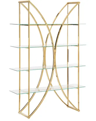 Beliani Libreria In Acciaio A 4 Piani Con Ripiani In Vetro Stile Glamour Telaio Oro Lucido Hollow