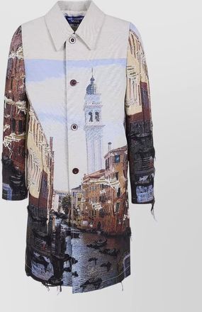 Junya Watanabe venezia jacquard coat frayed edges print