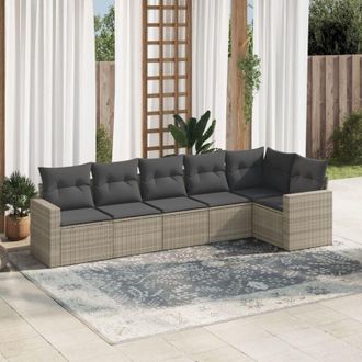 vidaXL Vidaxl - Set De Sof&aacute;s De Jard&iacute;n 6 Pzas Y Cojines Rat&aacute;n Sint&eacute;tico Gris