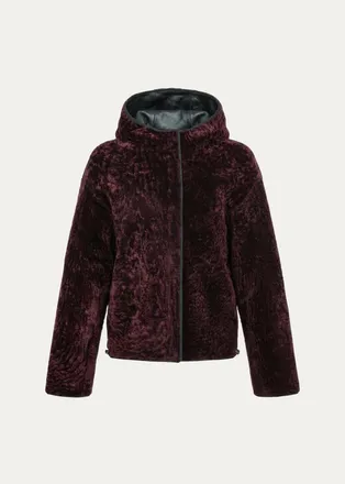 Gorski Textured Lamb Shearling Hooded Jacket