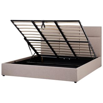 Beliani Cama Con Almacenaje Y Cabecero De Tela 180 X 200 Cm Muebles De Dormitorio Tapicer&iacute;a De Poli&eacute;ster Gris Pardo Lagord