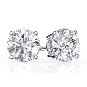 Grown Brilliance 2 Carat Total Weight Round Lab Grown Diamond Stud Earrings in 14K White Gold, Push Back, F Color, VS Clarity, 4 Prong Setting