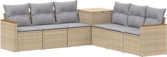 vidaXL Juego De Sof&aacute; 7 Uds. Beige Y Gris Claro Rat&aacute;n Sint&eacute;tico Y Acero Vidaxl