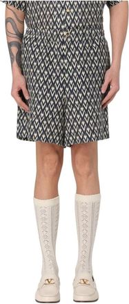 Valentino Korte Broeken, Heren, Zwart, M, Zijden shorts met chevronpatroon