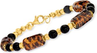 Ross-Simons Italian Leopard-Print Murano Glass Bead Bracelet in 18kt Gold Over Sterling