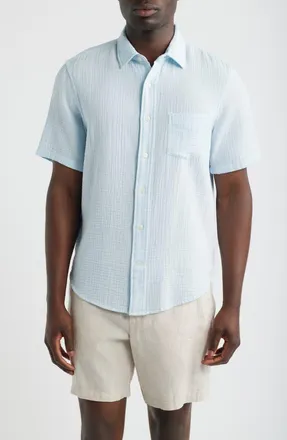 Nordstrom Duo Gauze Short Sleeve Cotton Button-Up Shirt in Blue Diamond at Nordstrom, Size Xxx-Large