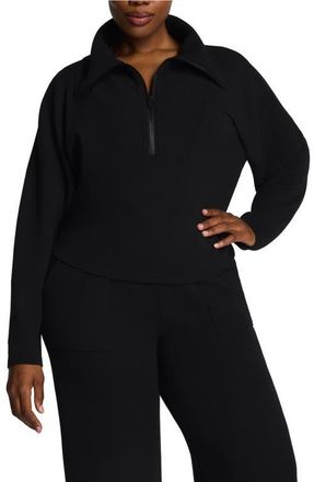 Spanx AirEssentials French Rib Quarter Zip Pullover in Very Black at Nordstrom, Size X-Small