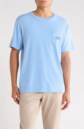 Vineyard Vines Drift Dye Sportfisher Palm Graphic Cotton Pocket T-Shirt in Serenity Blue at Nordstrom, Size Xx-Large