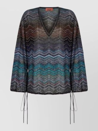 Missoni v neck top long sleeve chevron sheer