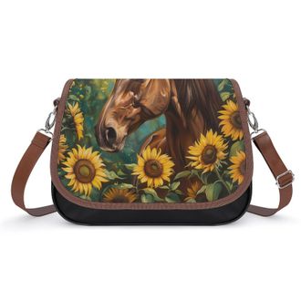 Generic Horses with Sunflowers Crossbody Bags for Women Shoulder Messenger Bag Purse Handbags