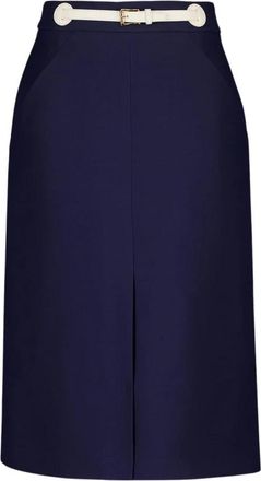 Valentino Garavani Belted Midi Rok - Dames - Midirokken - Blauw - S - Wol - Rokken