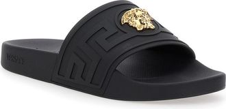 Versace Mens Sandals Medusa Plate, Black Tech Fabric Polyurethane