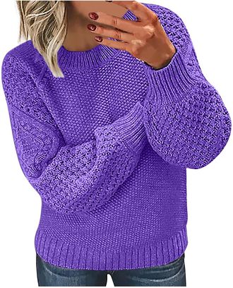 Generic Womens Cable Knit Jumpers Crew Neck Knitted Pullover Thickened Warm Sweater Fall Winter Long Sleeve Thermal Tops Ladies Loose Fashion Sweater Solid Co