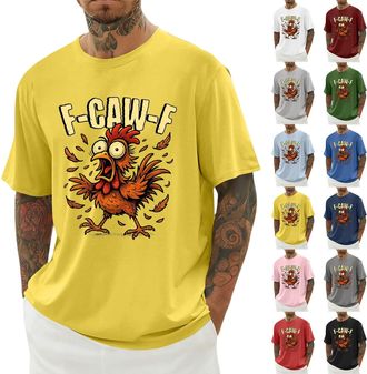 Generic F-CAW-F Shirts Mens Funny Scream Chicken Humor T-Shirt Mens Short Sleeve Crew Neck Halloween Tops Casual Loose F-CAW-F Tshirt Plus Size( 01-12, 3XL)
