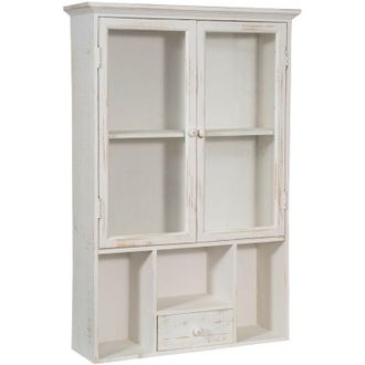 Biscottini International Vetrinetta soggiorno parete 2 ante Vetrina in legno 3 ripiani Mobile bagno sospeso bianco Armadietto Pensile cucina da muro