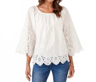 Karen Kane Cut-Out Embroidery Flare Sleeve Peasant Top In Off White