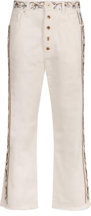 Paco Rabanne Womens Cropped Flared Jeans - Ivory Cotton - Size 28 (Waist)