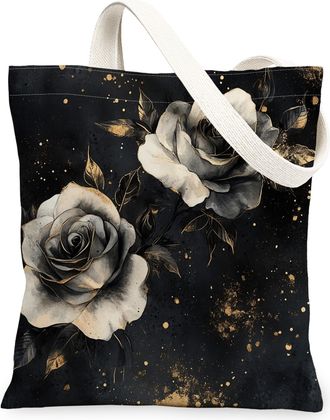 Generic Spring Japanese Rose Canvas Tote Bag for Shopping 13x15, Asia Chinese Japan Flower Reusable Grocery Print Pattern Bag for Women Men, Cool Floral Aesth