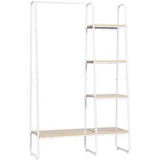HOMCOM Homcom - Perchero De Ropa De Madera Perchero Multiusos Con 5 Estantes De Almacenaje Y Barra Para Colgar Para Dormitorio Estilo Industrial 101x39x160 C