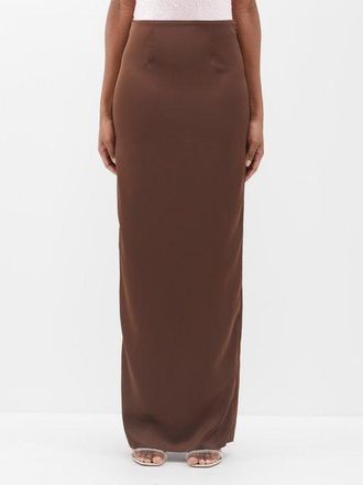 16Arlington Olwyn Back-slit Satin Maxi Skirt - Womens - Brown - 16 UK