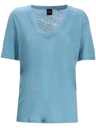 BOSS linen T-shirt - women - Linen/Flax - S - Blue