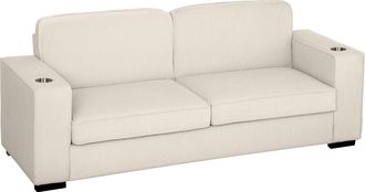 HOMCOM Modern 3 Seater Sofa Upholstered Corduroy Sofa Couch Cream White | TJ Hughes