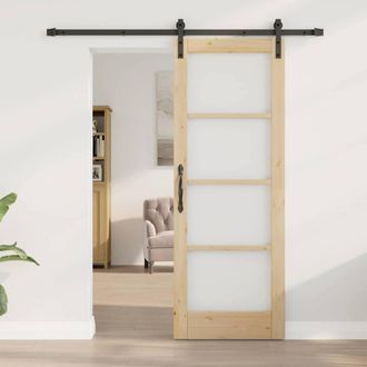 Berkfield Home Sliding Door with Hardware Set ORKDALSolid Wood & Glass in Light Brown
