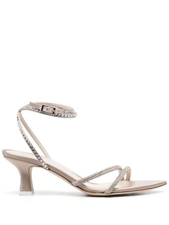 3Juin crystal-embellished low-heel sandals - women - Calf Leather/Calf Leather/Fabric - 36 - Neutrals
