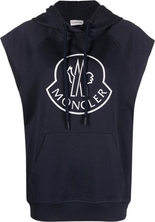 Moncler Hoodies, female, Blue, Size: M Sleeveless Logo Hoodie Navy Cotton